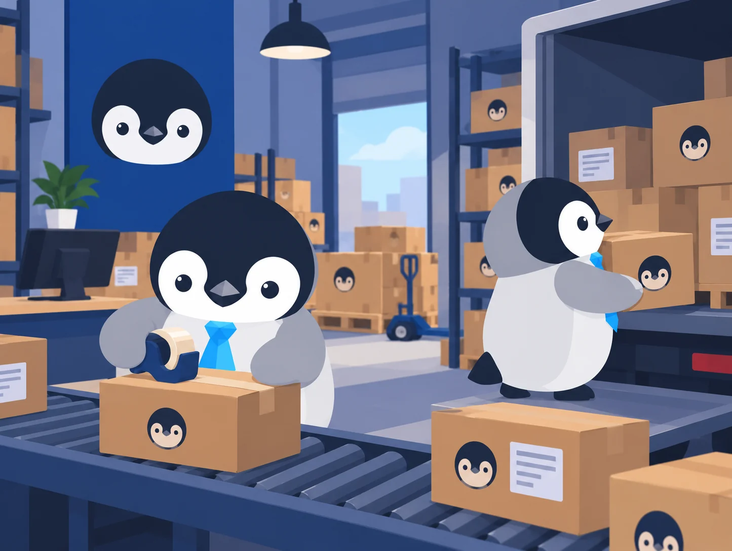 Outra cena de pinguins trabalhando no mesmo segmento